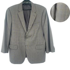 Jos A Bank Wool Mens Blazer Sports Coat Sz 46R Academia Brown Check 2 Button 90s